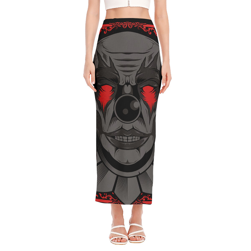 Scary Joker Card Print Side Slit Maxi Skirt