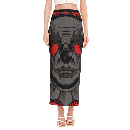 Scary Joker Card Print Side Slit Maxi Skirt