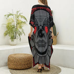 Scary Joker Card Print Silk V-Neck Kaftan Dress