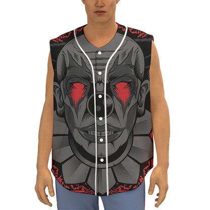 Scary Joker Card Print Sleeveless Baseball Jersey