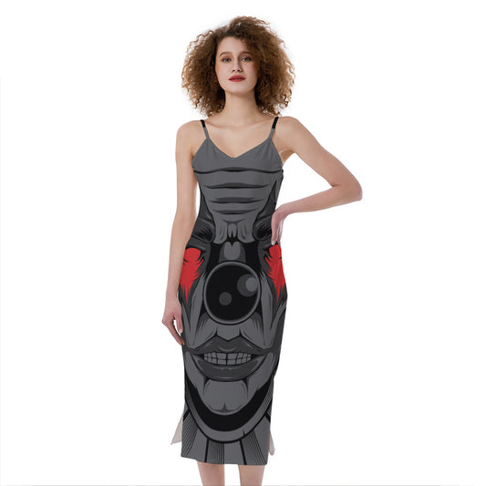 Scary Joker Card Print Slim Fit Midi Cami Dress