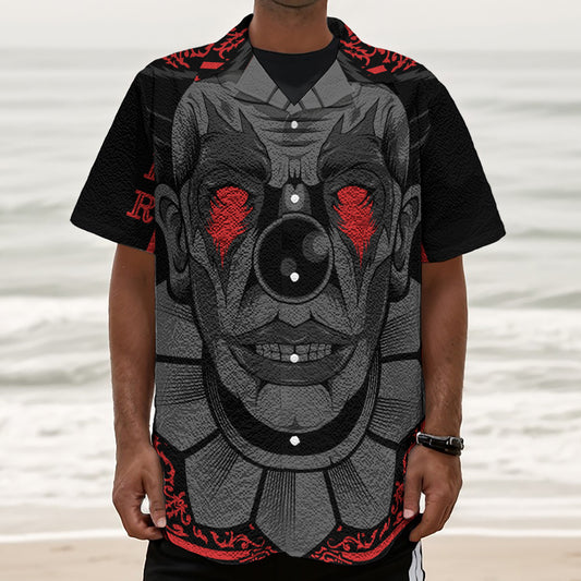 Scary Joker Card Print Textured Short Sleeve Shirt