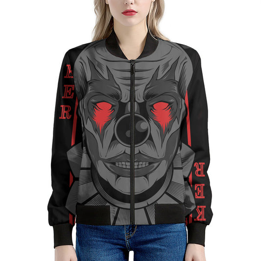 Scary Joker Card Print Women's Bomber Jacket