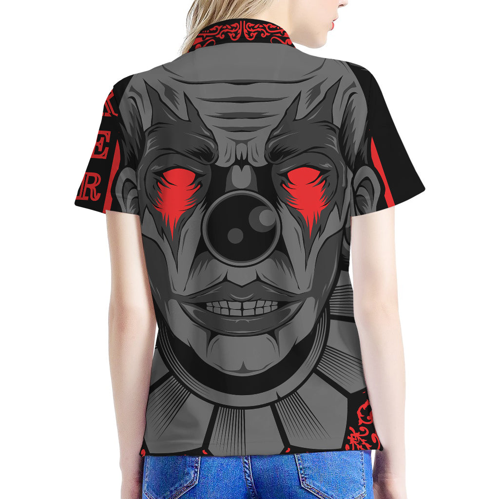 Scary Joker Card Print Women's Polo Shirt