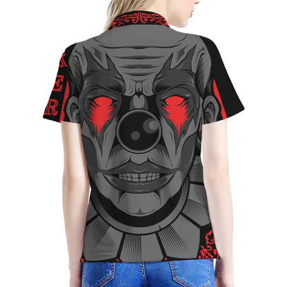 Scary Joker Card Print Women's Polo Shirt