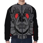 Scary Joker Card Print Zip Sleeve Bomber Jacket