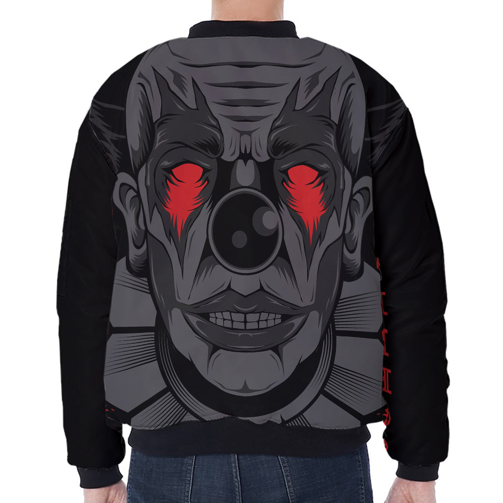 Scary Joker Card Print Zip Sleeve Bomber Jacket