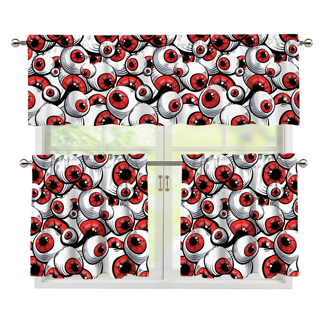 Scary Red Eyeball Pattern Print 3 Piece Kitchen Curtains
