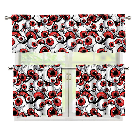 Scary Red Eyeball Pattern Print 3 Piece Kitchen Curtains