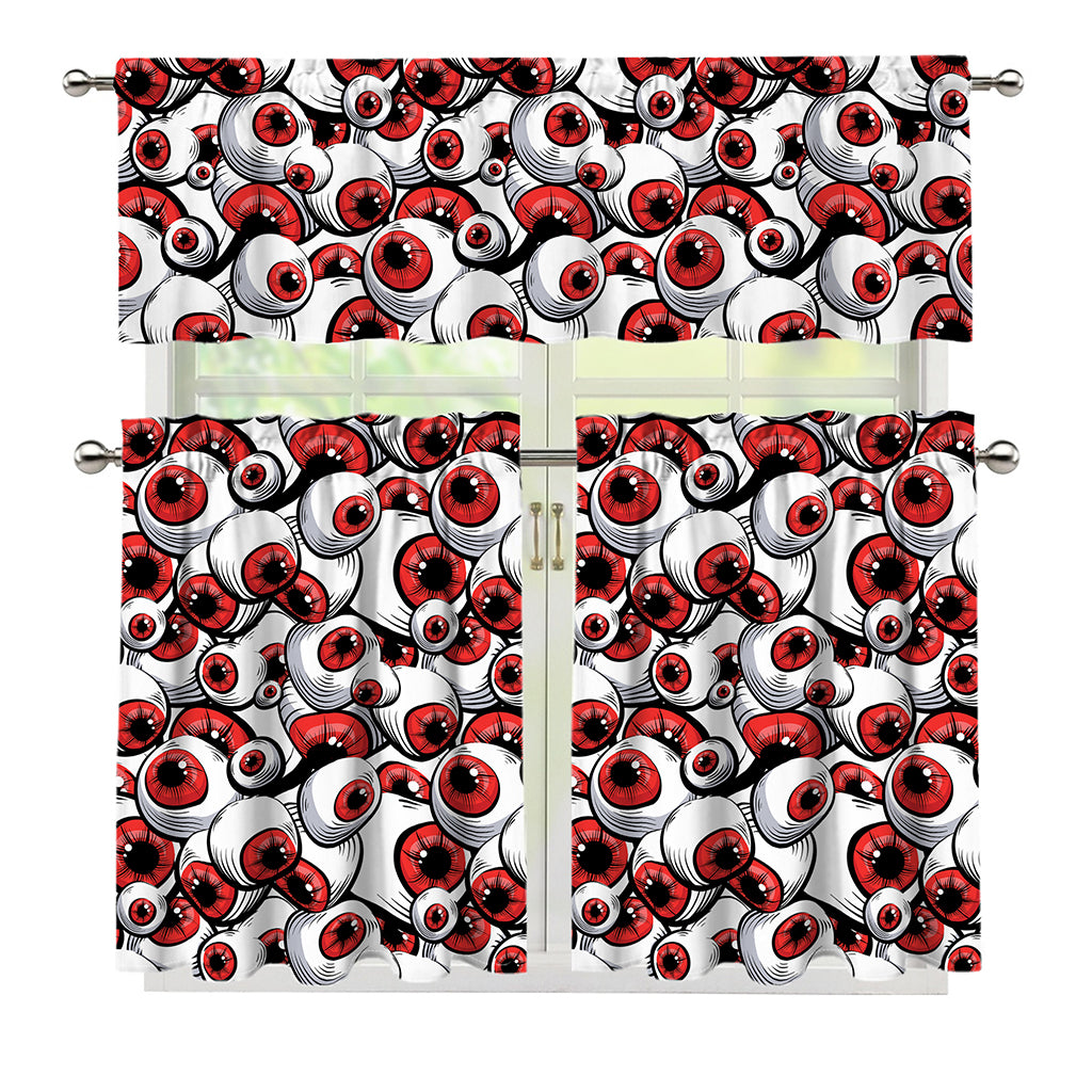 Scary Red Eyeball Pattern Print 3 Piece Kitchen Curtains