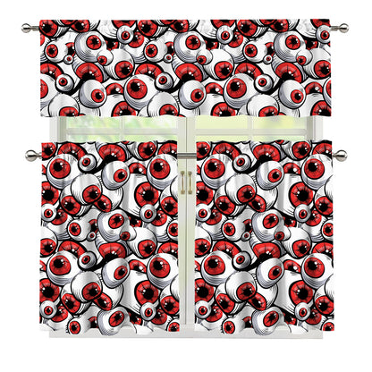 Scary Red Eyeball Pattern Print 3 Piece Kitchen Curtains