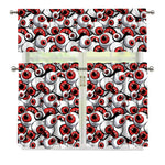 Scary Red Eyeball Pattern Print 3 Piece Kitchen Curtains
