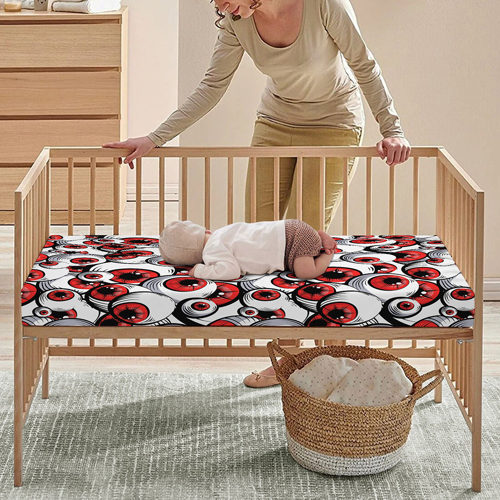 Scary Red Eyeball Pattern Print Baby Crib Sheet