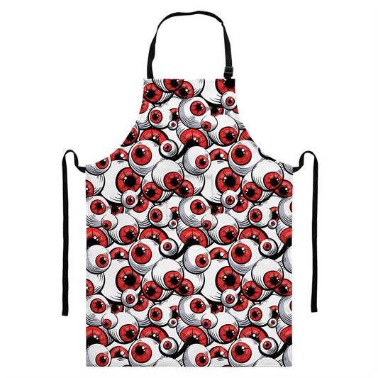 Scary Red Eyeball Pattern Print Bib Apron With Pocket