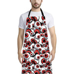 Scary Red Eyeball Pattern Print Bib Apron With Pocket