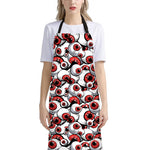 Scary Red Eyeball Pattern Print Bib Apron With Pocket