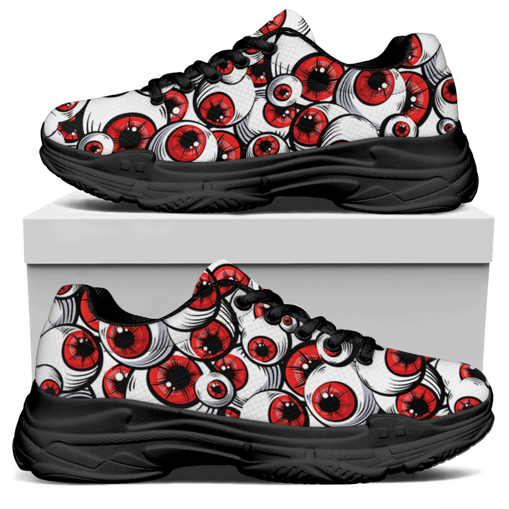 Scary Red Eyeball Pattern Print Black Chunky Shoes