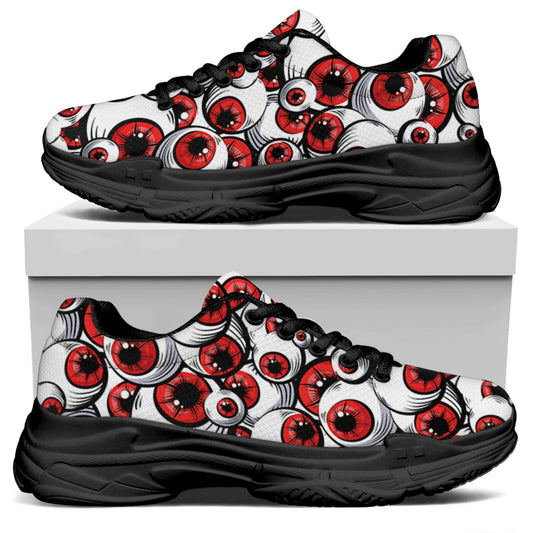Scary Red Eyeball Pattern Print Black Chunky Shoes