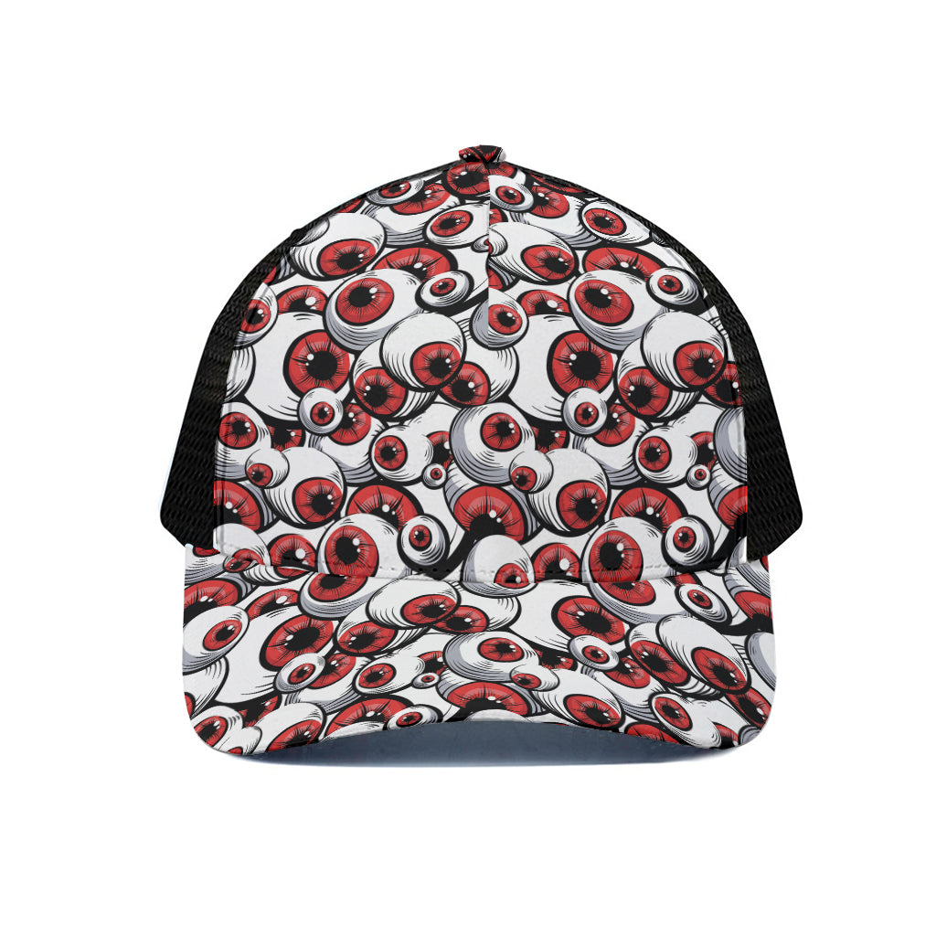 Scary Red Eyeball Pattern Print Black Mesh Trucker Cap