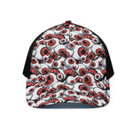 Scary Red Eyeball Pattern Print Black Mesh Trucker Cap