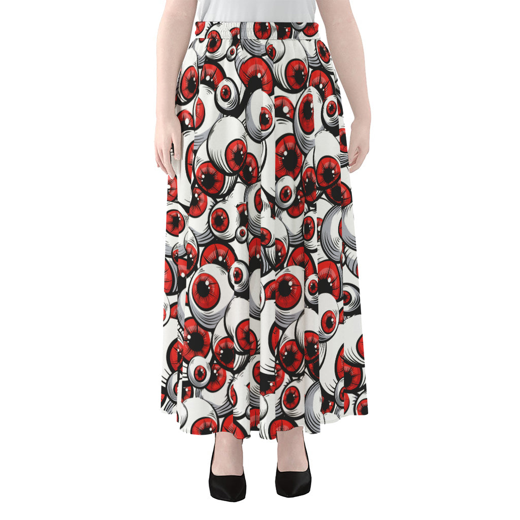 Scary Red Eyeball Pattern Print Chiffon Maxi Skirt