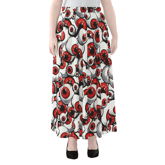 Scary Red Eyeball Pattern Print Chiffon Maxi Skirt