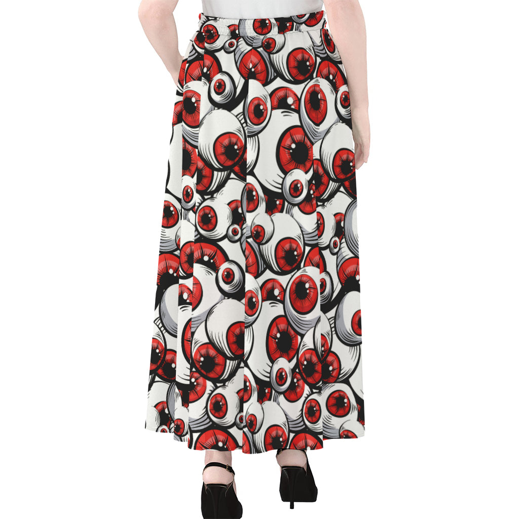 Scary Red Eyeball Pattern Print Chiffon Maxi Skirt