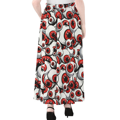 Scary Red Eyeball Pattern Print Chiffon Maxi Skirt
