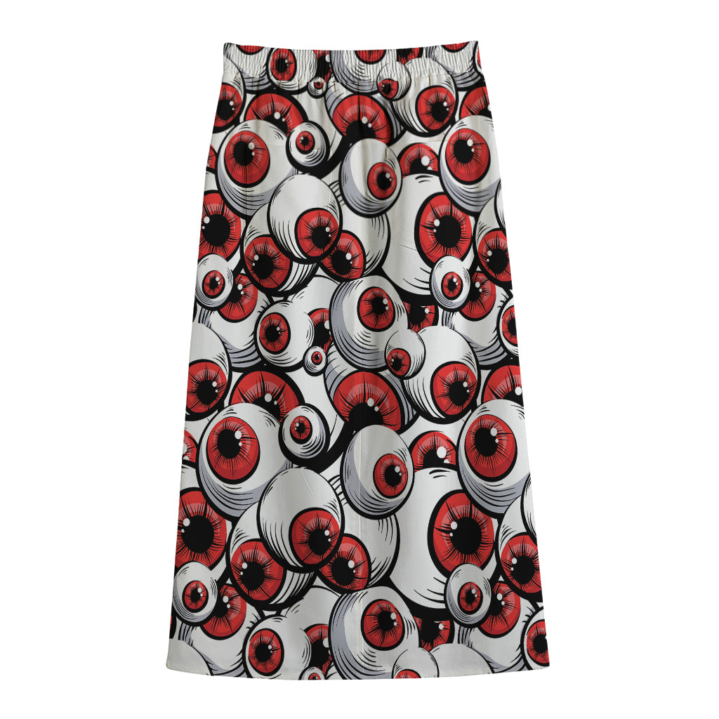Scary Red Eyeball Pattern Print Cotton Front Slit Maxi Skirt