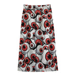Scary Red Eyeball Pattern Print Cotton Front Slit Maxi Skirt
