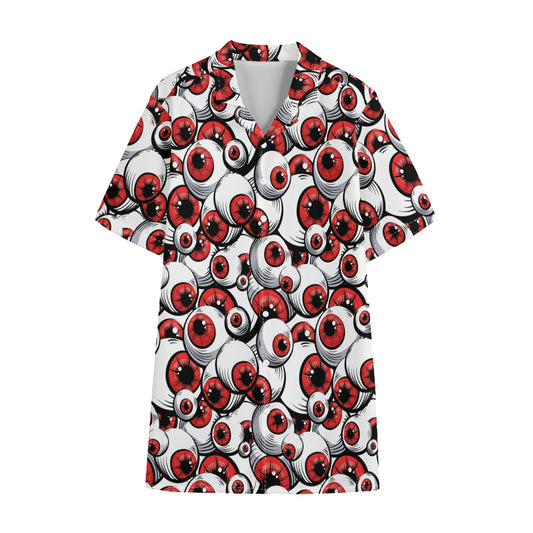 Scary Red Eyeball Pattern Print Cotton Hawaiian Shirt