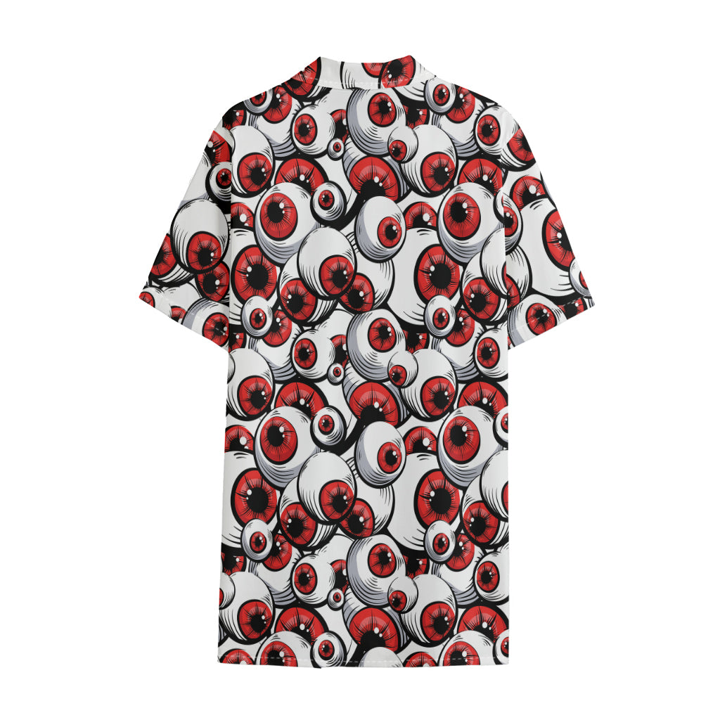 Scary Red Eyeball Pattern Print Cotton Hawaiian Shirt