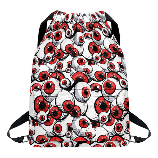 Scary Red Eyeball Pattern Print Drawstring Backpack