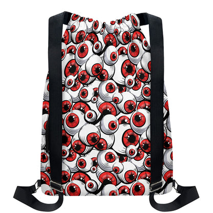 Scary Red Eyeball Pattern Print Drawstring Backpack