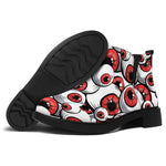 Scary Red Eyeball Pattern Print Flat Ankle Boots