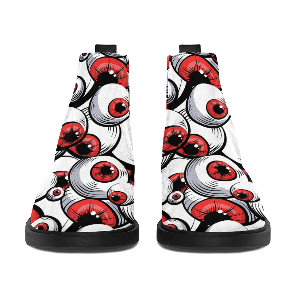 Scary Red Eyeball Pattern Print Flat Ankle Boots