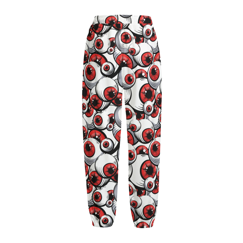Scary Red Eyeball Pattern Print Fleece Lined Knit Pants