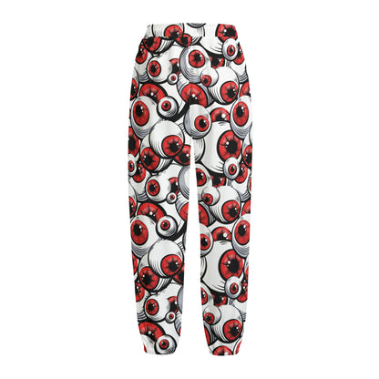 Scary Red Eyeball Pattern Print Fleece Lined Knit Pants