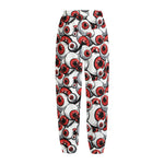 Scary Red Eyeball Pattern Print Fleece Lined Knit Pants