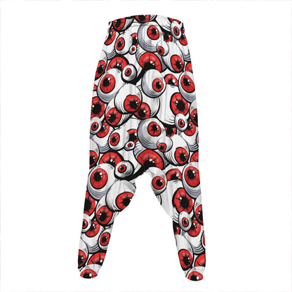Scary Red Eyeball Pattern Print Hammer Pants