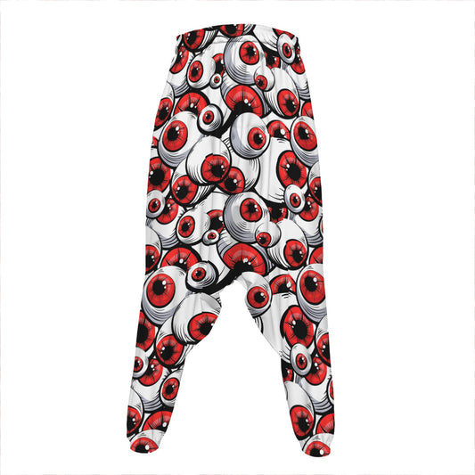Scary Red Eyeball Pattern Print Hammer Pants