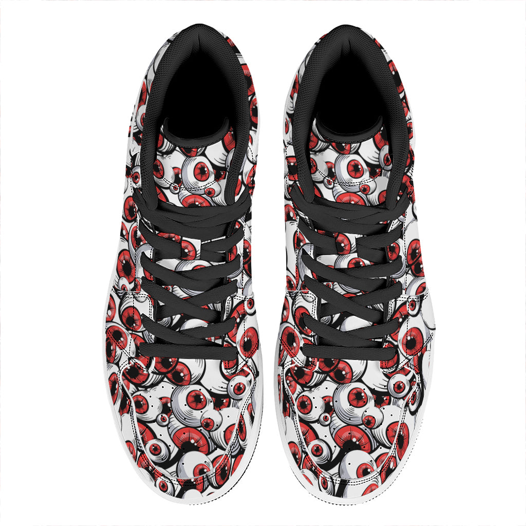 Scary Red Eyeball Pattern Print High Top Leather Sneakers