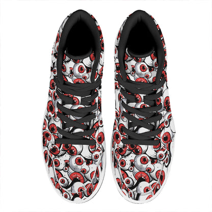 Scary Red Eyeball Pattern Print High Top Leather Sneakers