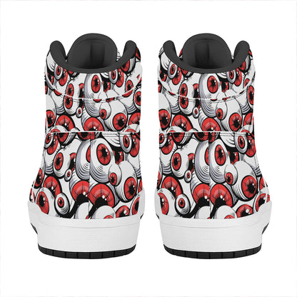 Scary Red Eyeball Pattern Print High Top Leather Sneakers