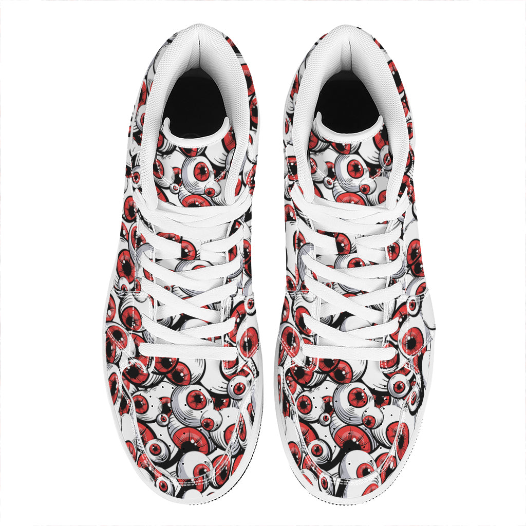 Scary Red Eyeball Pattern Print High Top Leather Sneakers