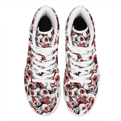 Scary Red Eyeball Pattern Print High Top Leather Sneakers
