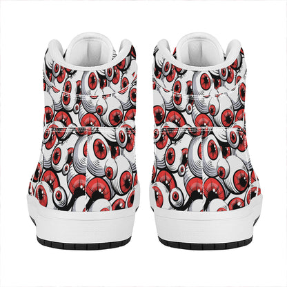 Scary Red Eyeball Pattern Print High Top Leather Sneakers