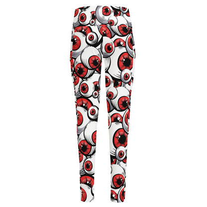 Scary Red Eyeball Pattern Print High-Waisted Pocket Leggings