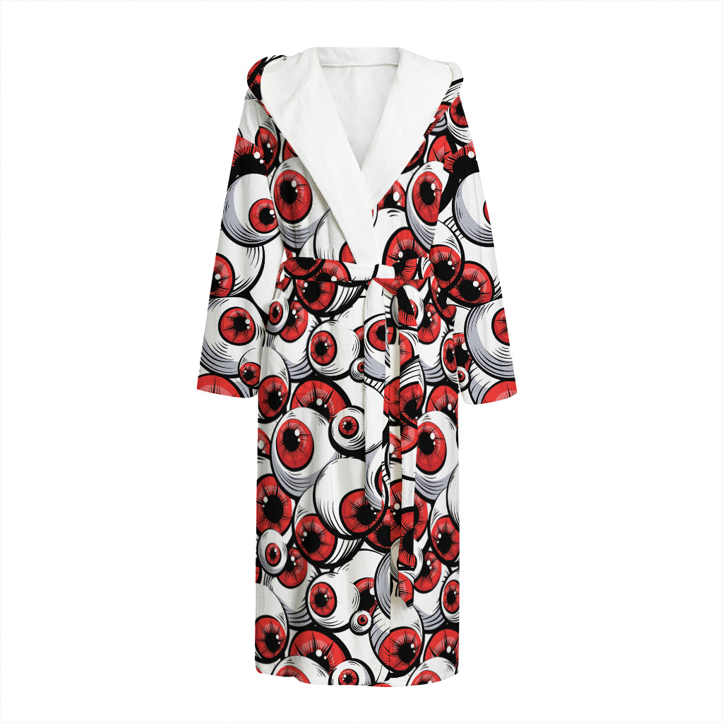 Scary Red Eyeball Pattern Print Hooded Bathrobe