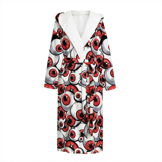 Scary Red Eyeball Pattern Print Hooded Bathrobe